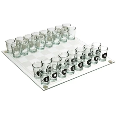 Afbeelding van MISTER GADGET, MG3519 glazen drinkschaakspel, kleuren: wit en zwart, perfect voor avonden grappige geschenken