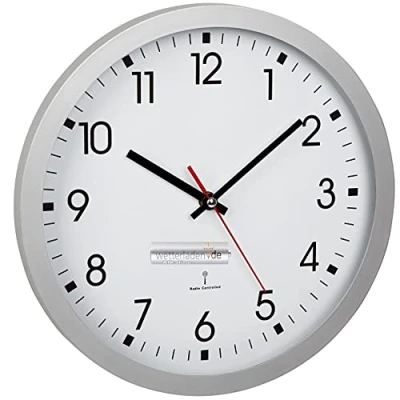 Afbeelding van TFA Dostmann 60.3522.02 analoge radiogestuurde wandklok met secondewijzer, glazen deksel, grote wijzerplaat, diameter 30 cm, zilver, incl. batterij
