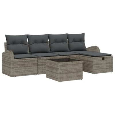 Afbeelding van vidaXL 6 Delige Tuin Sofa Set met Kussens Grijs Poly Rattan