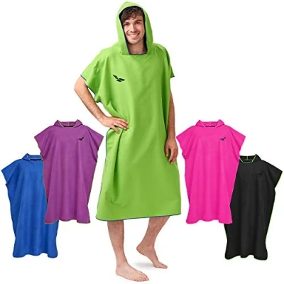 Afbeelding van Verkleedhulp strand, surf poncho, kleedhulp dames, badponcho, omkleedponcho maat L, groen/donkerblauw