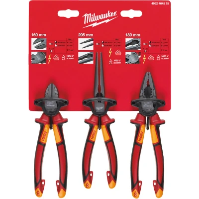 Afbeelding van MILWAUKEE 4932464575 VDE tangenset diagonaal puntbek combinatie 3 delig