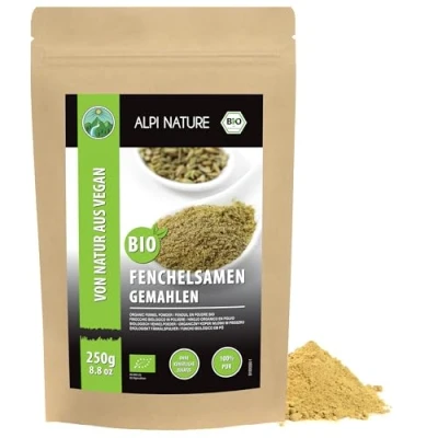 Afbeelding van biologische gemalen venkel (250 g), biologisch venkelpoeder, venkelzaad uit gecontroleerde teelt, 100% natuurlijk zonder additieven,