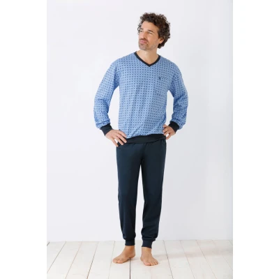Afbeelding van Blauwe comfortabele heren pyjama Hajo Blauw Maat 62