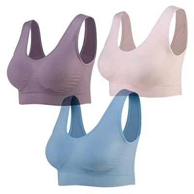 Afbeelding van Lemef Set van 3 naadloze yoga sportbeha&#039;s voor dames, zonder beugel, met uitneembare pads