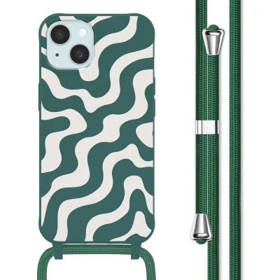 Afbeelding van imoshion hoesje Geschikt voor iPhone 15 met koord Siliconen design Meerkleurig / Petrol Green Groovy