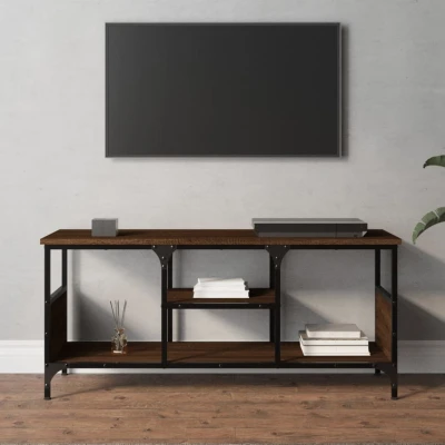 Afbeelding van Tv meubel 100x35x45 cm bewerkt hout en ijzer bruin eikenkleur