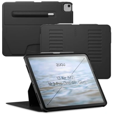 Afbeelding van Zugu case iPad Air 13 (M2) 2024 oersterke luxe flip over volledige 360˚ bescherming met multifunctionele standaard functie geschikt voor Apple Pencil Black