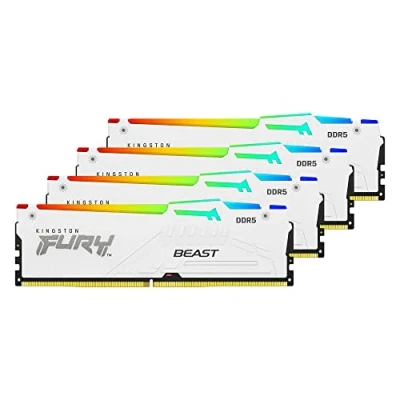 Image de Kingston FURY Beast RGB DDR5 kit 64 Go: 4 x 16 Go DIMM 288 broches 5600 MT/s / PC5 44800 CL40 1.25 V mémoire sans tampon on die ECC blanc
