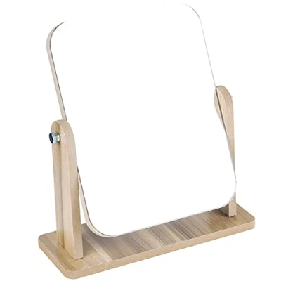 Afbeelding van 360 graden draaibare tafel make up spiegel bootoow hoog helder houten bureau met standaard, rechthoekige spiegel, vrijstaand, 22 x 25 17 cm