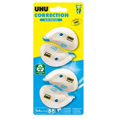Image de UHU Rollers correcteur mini Ruban rapide, propre et précis, blanc, lot 4 de 6m x 5mm
