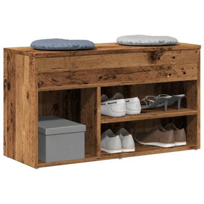 Afbeelding van Schoenenbank 80x30x45 cm bewerkt hout oud houtkleurig