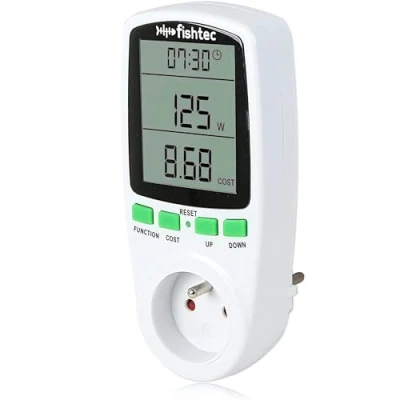 Afbeelding van Wattmeter Elektrische verbruiksmeter FISHTEC ® Elektrisch verbruik stopcontact Energieverbruiksmeter met groot lcd display Overbelastingsbeveiliging Energieverbruik