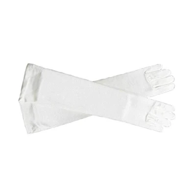 Afbeelding van Flora satijnen handschoenen, lange handschoenen voor meisjes, bruiloft, communie, bal, prinsessenkostuum, wit, Wit.