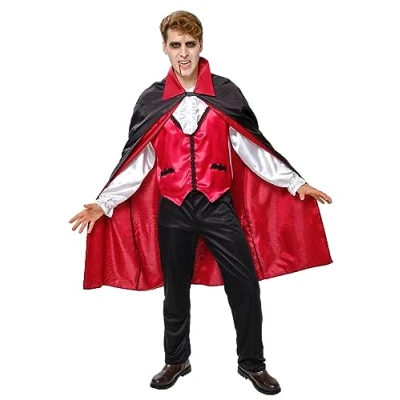 Afbeelding van Rubies Klassiek graaf Dracula kostuum voor heren met vest, broek en officiële cape Halloween, carnaval, feestjes cosplay