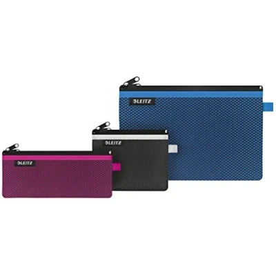 Afbeelding van Leitz WOW Set van 3 nylon zakken met ritssluiting, wasbaar, portemonnee, etui en opbergtas kunststof, verschillende kleuren
