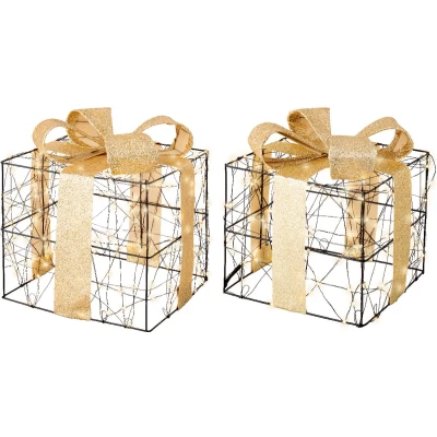 Afbeelding van Cadeauset Zwart Met Gouden Lint en Strikken Verlichting Set van 2