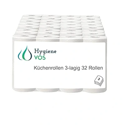Afbeelding van Hygiëne VOS 32 originele 3 laags absorberende keukenrollen in een enorme verpakking met 8 x 4 rollen (32 50 vellen)