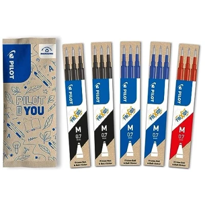 Afbeelding van Pilot, set van 5 sets 3 FriXion balvullingen, 2 zwarte, blauwe, 1 rode, medium tip