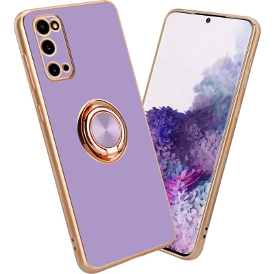 Afbeelding van Cadorabo Hoesje geschikt voor Samsung Galaxy S20 in Glossy Licht Paars Goud met ring Beschermhoes van flexibel TPU silicone Case Cover camerabescherming en magnetische autohouder