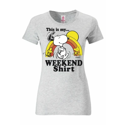 Afbeelding van Logoshirt Comics Peanuts Snoopy &amp; Woodstock Weekend Tshirt print graumeliert, Dames, Maat: XS, Grau meliert