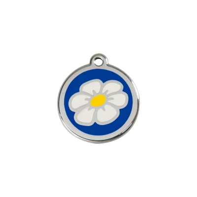 Afbeelding van Daisy Flower Navy roestvrijstalen hondenpenning small/klein dia. 2 cm RedDingo