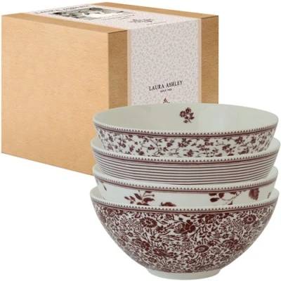 Afbeelding van Laura Ashley Damson Rose Giftset 4 Kommen 16 cm