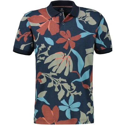 Afbeelding van LERROS Polo Bloemenprint Blauw/dessin M