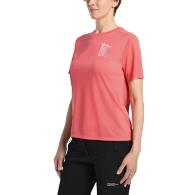 Afbeelding van Jack Wolfskin Vonnan Graphic Sport Tshirt, Dames, Maat: Large, Explore sunset coral