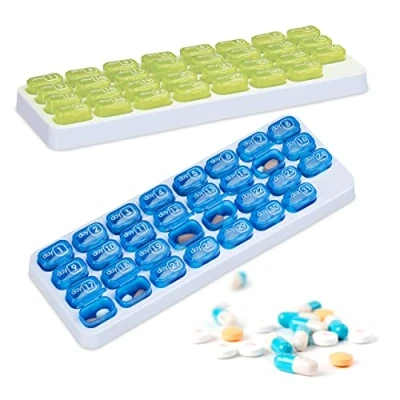 Afbeelding van Relaxdays pillendoos maand 2 stuks 31 dagen gekleurd medicijndoosje 1 vak per dag