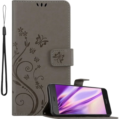 Afbeelding van Cadorabo Hoesje geschikt voor Huawei P9 LITE 2016 / G9 in BLOEMEN GRIJS Beschermhoes bloemmotief met magnetische sluiting, standfunctie en kaartsleuven Book Case Cover Etui