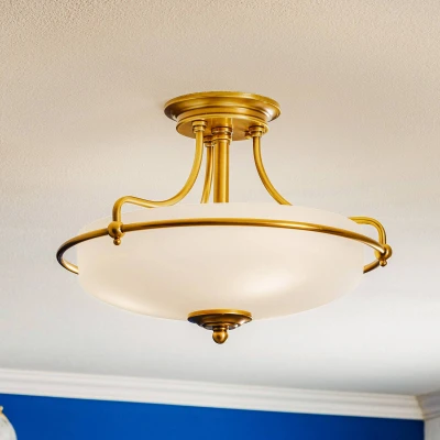 Afbeelding van Griffin 3 Light Semi Flush Plafondlamp Verweerd Messing goud