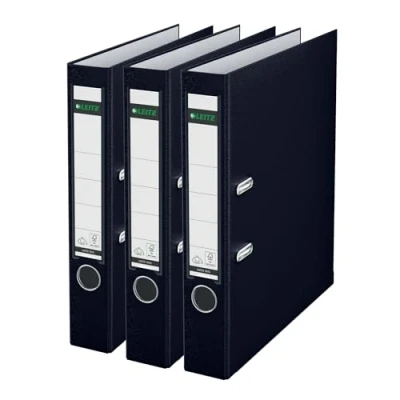 Afbeelding van Leitz 310345195 ordner, 180 A, A4, smal, kunststof, zwart, 3 stuks