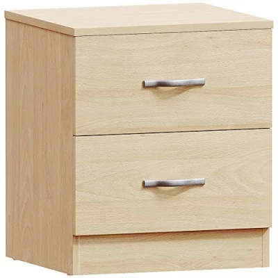 Afbeelding van Nachtkastje grenen 2 lades met metalen handgrepen en geleiders Unieke ladesteun tegen buigen Riano slaapkamermeubilair 47x40x36cm