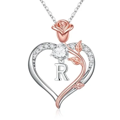 Afbeelding van TINGN Roze hartketting voor dames, 14 karaat witgoud verguld, met hartvormige hanger, ketting verjaardag, Moederdag, verjaardagscadeau haar, vrouw,, Goud