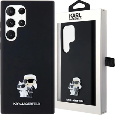 Afbeelding van Karl Lagerfeld Siliconen Karl&amp;Choupette Metalen Pin hoesje voor Samsung Galaxy S24 Ultra zwart