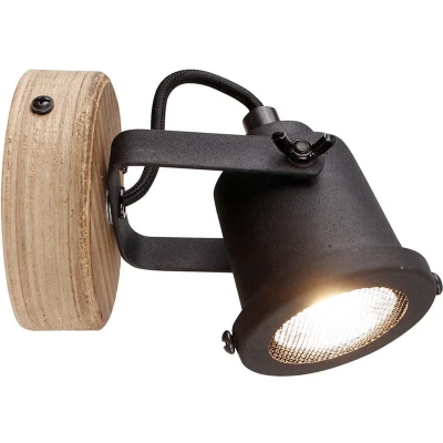 Afbeelding van wandlamp Inge zwart GU10 Bruin Hout Brilliant