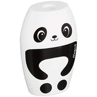 Afbeelding van Maped Shakky Puntenslijper, 1 gat met tank, voor kinderen, ergonomisch, ontwerp: Panda motief, recyclebare verpakking