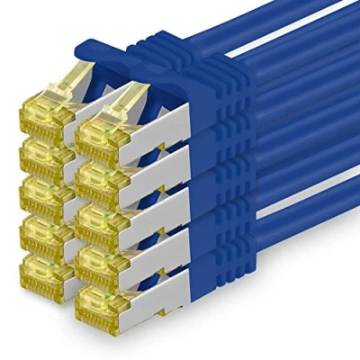 Afbeelding van Cat7 netwerkkabel 0,5m blauw 10 stuks ethernetkabel netwerk LAN kabel GB s SFTP PIMF LSZH set patchkabel met Rj 45 stekker Cat.6a