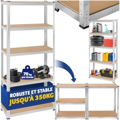 Afbeelding van tectake® Werkplaatsrek met 5 MDF planken opbergkast kelderkast garagekast voor zware lasten