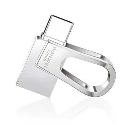 Afbeelding van USB stick, 128 GB, C 3.0, grote capaciteit, metaal, mini Pen Drive OTG type C, 2 in 1, opslag, rotatie, geheugenstick voor pc, telefoon, Android, computer, smartphone (zilver)