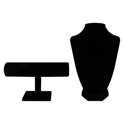 Afbeelding van Belle Vous Zwart Velours Ketting Display Buste &amp; T Balk Sieraden Standaard (2Pak) Houder Voor Armbanden, Horloges en Hangers Mannequin Chokers, hangers, kettingen Kabels