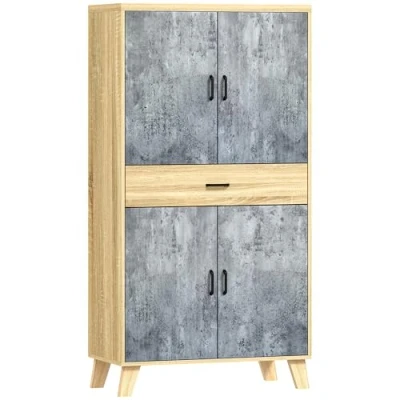 Afbeelding van HOMCOM Keukenkast, dressoir, keuken, servies, opbergkast met 2 kasten dubbele deuren, verstelbare planken en lade, 80 x 40 152,5 cm, grijs