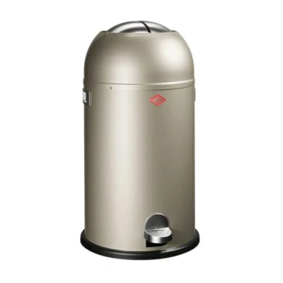 Afbeelding van Wesco Kickmaster afvalemmer in neutrale kleur, gepoedercoat plaatstaal, geïntegreerde schokdemper, volume 33 liter, grote opening