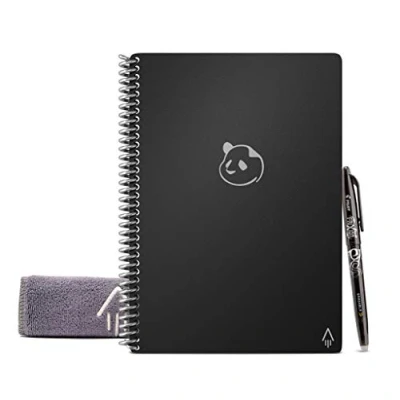 Afbeelding van Rocketbook Panda Planner, herbruikbare dagelijkse, wekelijkse, maandelijkse planner met 1 Pilot Frixion pen en microvezeldoek, zwarte omslag A4