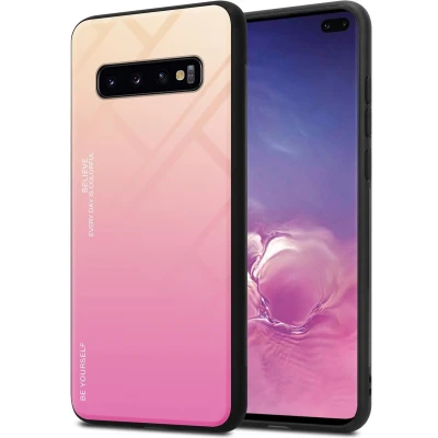 Afbeelding van Cadorabo Hoesje geschikt voor Samsung Galaxy S10 PLUS in GEEL ROZE Tweekleurige beschermhoes van TPU silicone Case Cover en achterzijde gehard glas