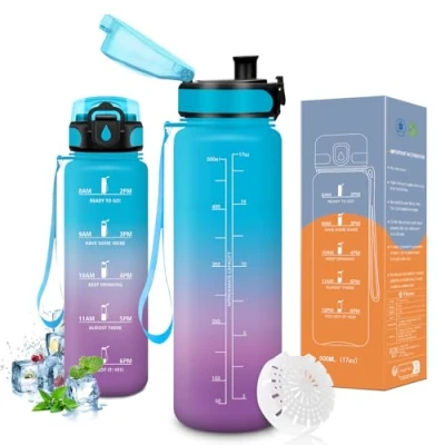 Afbeelding van Vikaster Drinkfles, 500 ml, fietsfles, sportfles, geschikt voor koolzuurhoudende dranken, kinderen, fiets, school, fitness, outdoor