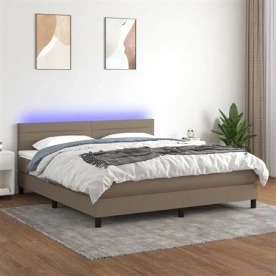 Afbeelding van vidaXL Boxspring met matras en LED stof taupe 180x200 cm