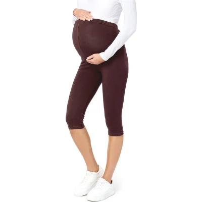 Afbeelding van BE Mammy BE20 229 LE Dames Capri Zwangerschapsleggings 3/4 Lengte Katoen Elasthan Yogabroek Bruin 4XL