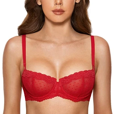 Afbeelding van DOBREVA Dames Balconnet Beugelbeha zonder voering van kant, sexy, lippenstift