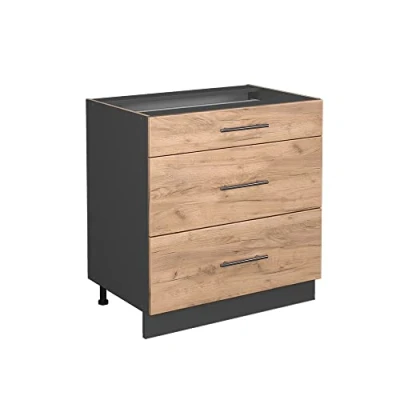 Afbeelding van Vicco Keukenonderkast Fame Line, Krachtige eik goud/Antraciet, 80 cm met 3 laden, zonder werkblad